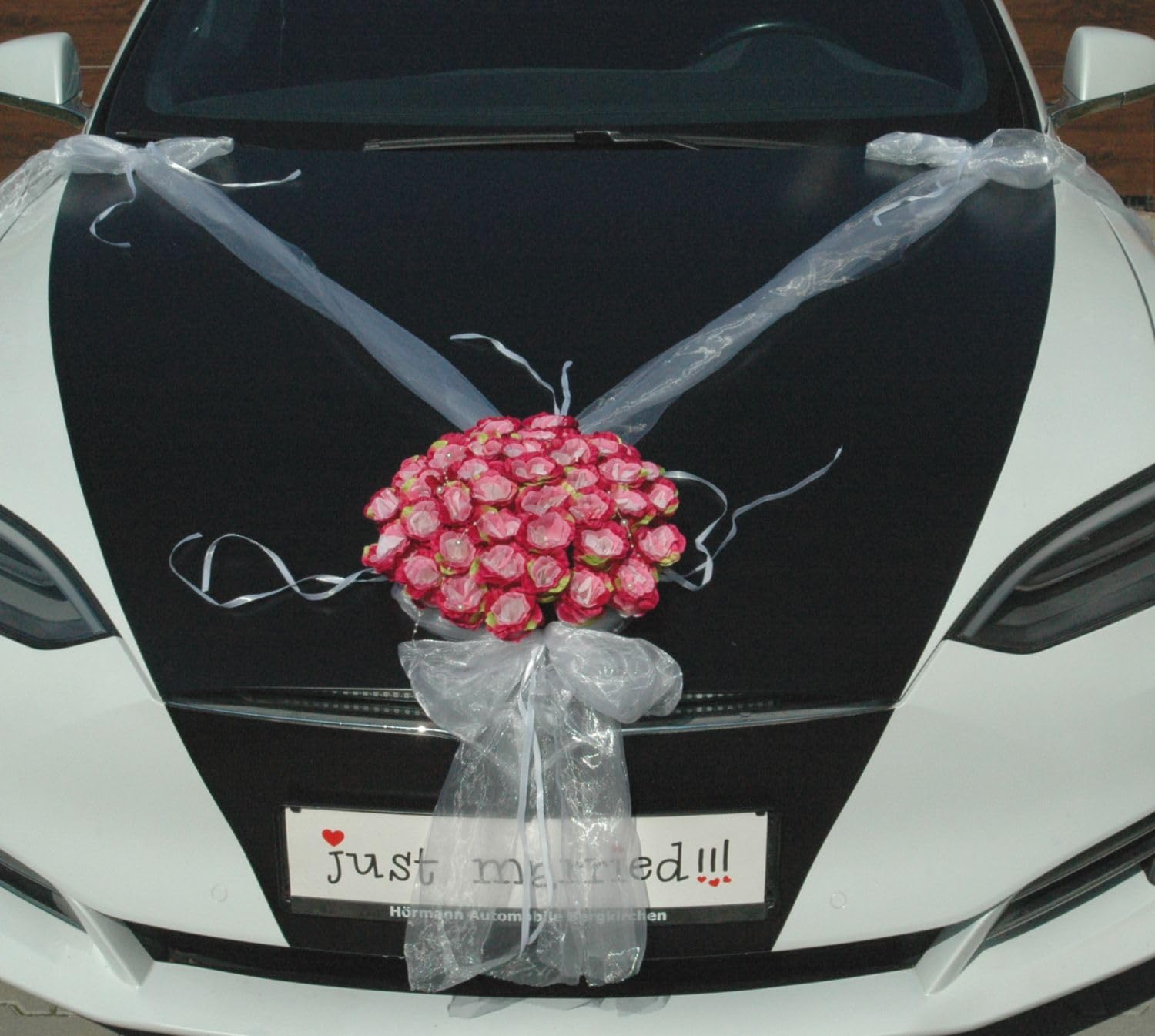 BEGEISTERT SCHMUCK Braut Paar Rose Deko Dekoration Autoschmuck Hochzeit Car Auto Wedding Deko Girlande PKW ®Auto-schmuck (Rosa)