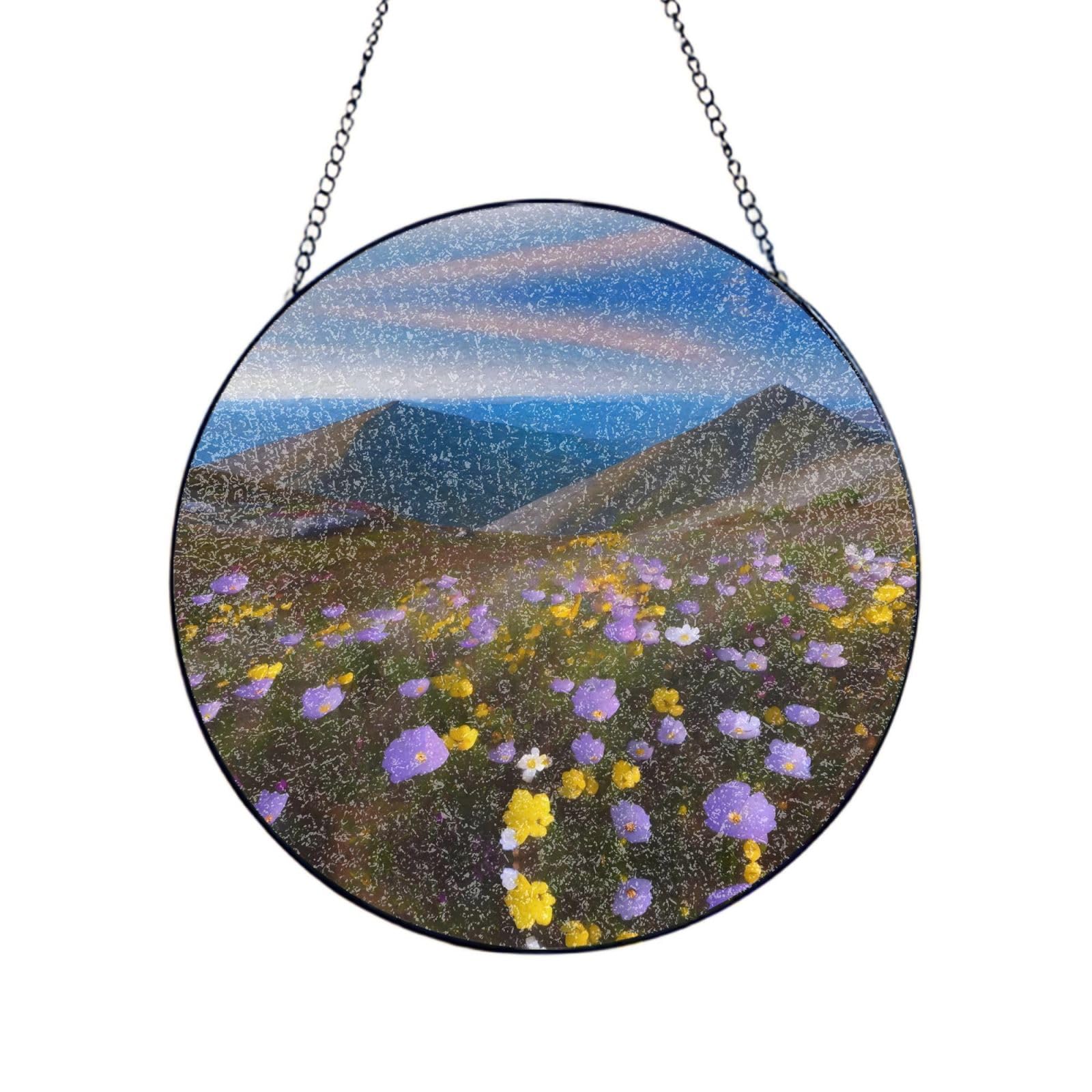 Phayah Wildflowers Print Stained Glass Window Hanging Suncatcher For Door Terrace Garden Home Decor Sun Catcher Birthday Gifts For Lovers Dad Mom 12in（30cm）
