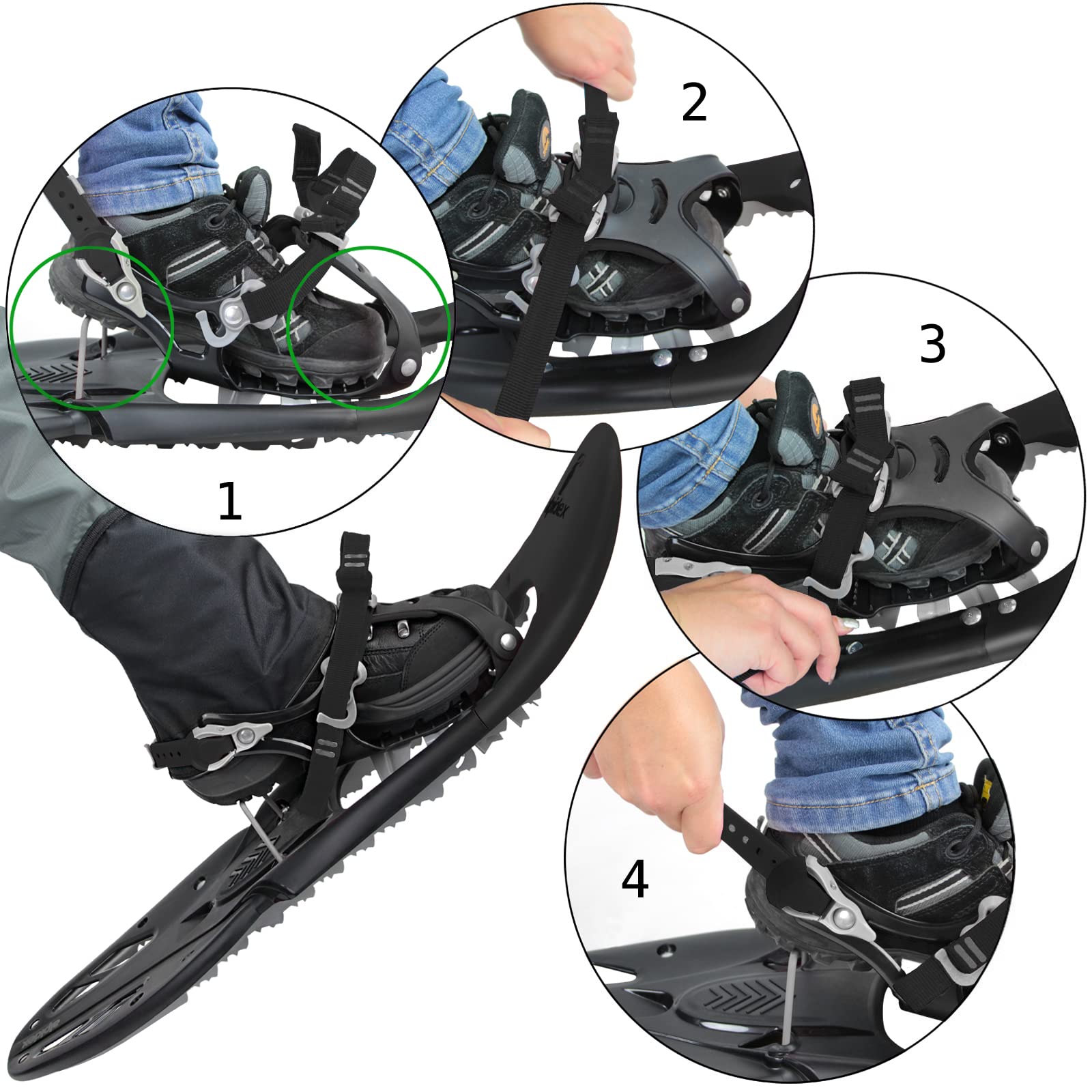 ALPIDEX Schneeschuhe 29 INCH Schuhgröße 38-46 bis 140 kg Steighilfe Tragetasche optional Stöcke