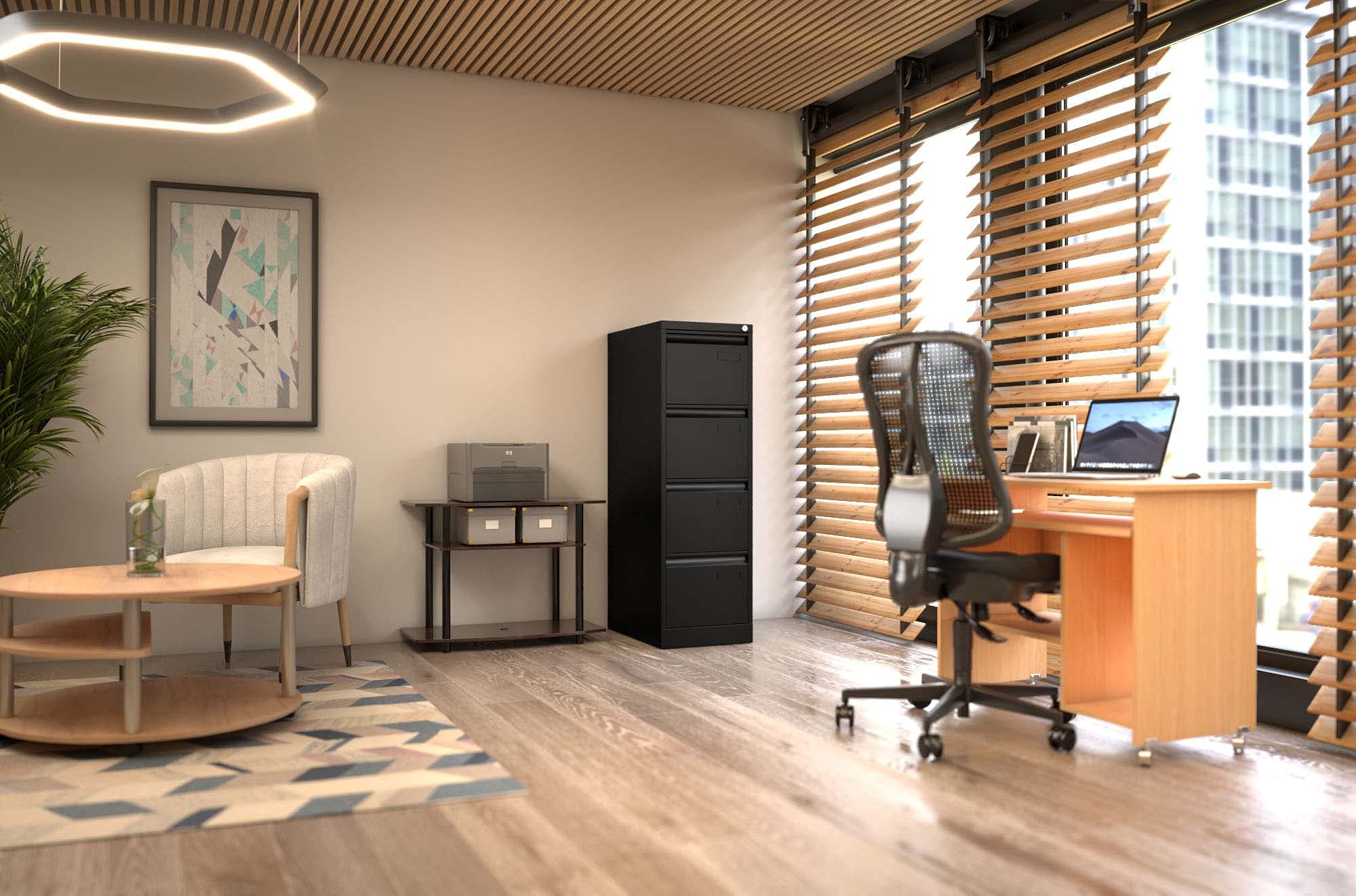 BISLEY Light Hängeregistraturschrank, einbahnig, DIN A4, 4 HR-Schubladen, Metall, 633 Schwarz, 62.2 x 41.3 x 132.1 cm