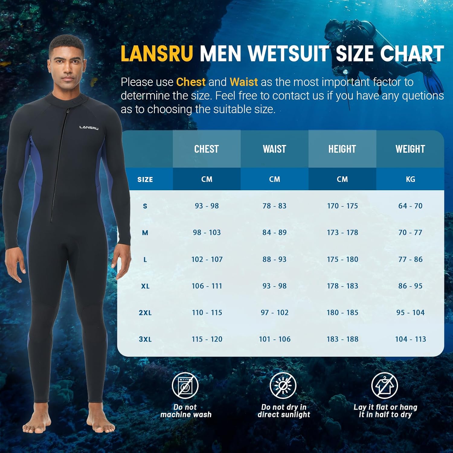 Wetsuit, 5/4mm Upgrade CR Neoprene Wetsuits for Men and Women, Ideal Thermal Wet Suit in Cold Water, Front Zip for Surfing Snorkeling Diving Swimming - Image 3