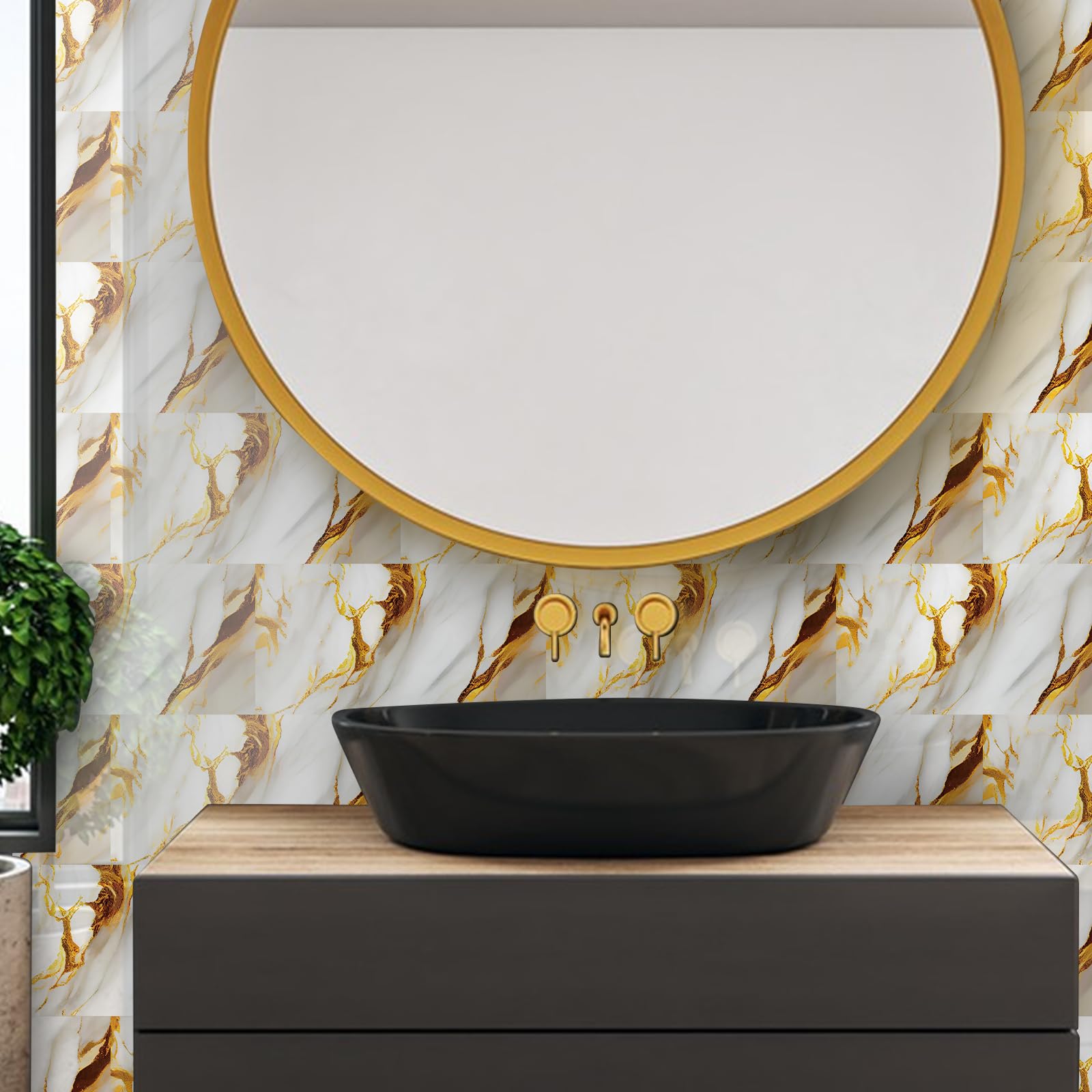 10 Stück Fliesenaufkleber, 60 x 30 cm, Selbstklebende Wandfliesen, Marmor Wasserdichte Ölfest Glänzende PVC-Wandfliesenaufkleber für die Wanddekoration in Küche, Bad und Zuhause (B)