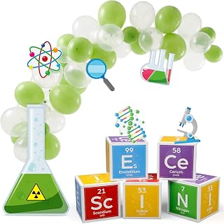 Kosiz 61 Pcs Science Party Decorations Kit Scientist Birthday Party Supplies with 12 Inches Science Favors Boxes Chemistry Laboratory Erlenmeyer Flask Prop Sign for Birthday Scientist Lab Week Stem