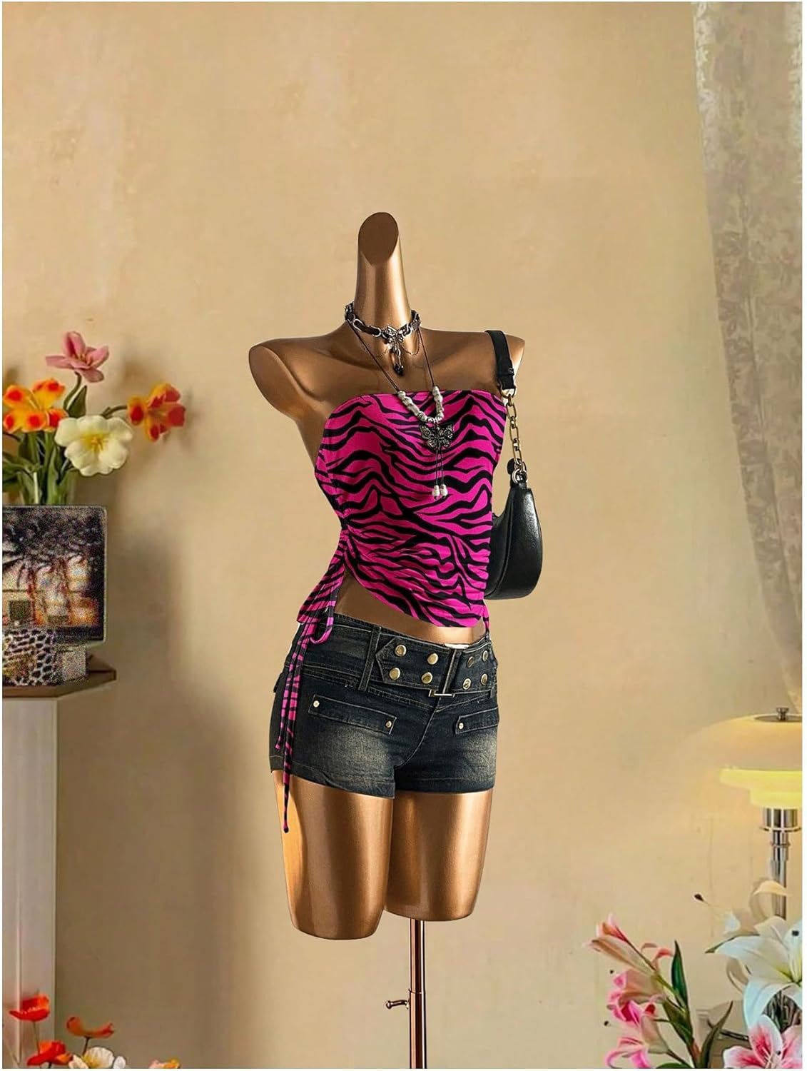 Women's Y2k Gothic Strapless Tube Tops Grunge 2000s Sleeveless Bandeau Drawstring Side Going Out Tops - Image 4