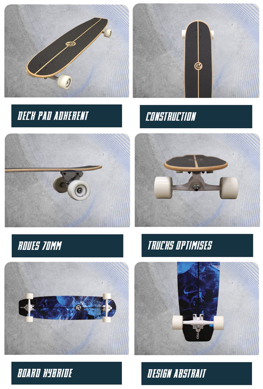 Coasto Longboard Azur 36'' Skateboard Balade Carving Dancing Freeride Cruiser Tout Terrain Bleu