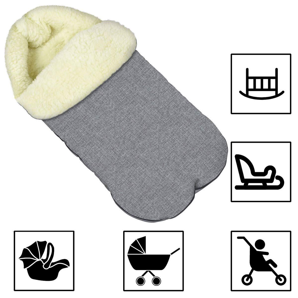 Universele voetenzak voor kinderwagen, winter, voor babyschaal, voetbal, voetbal, wol, linnen, teddybeer, grote maat 85 cm, met capuchon [071