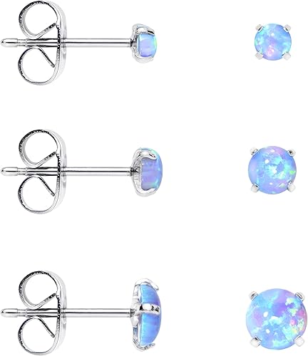 Vista 2 de Body Candy Aretes de acero inoxidable sintético con broche de ópalo paquete de 3