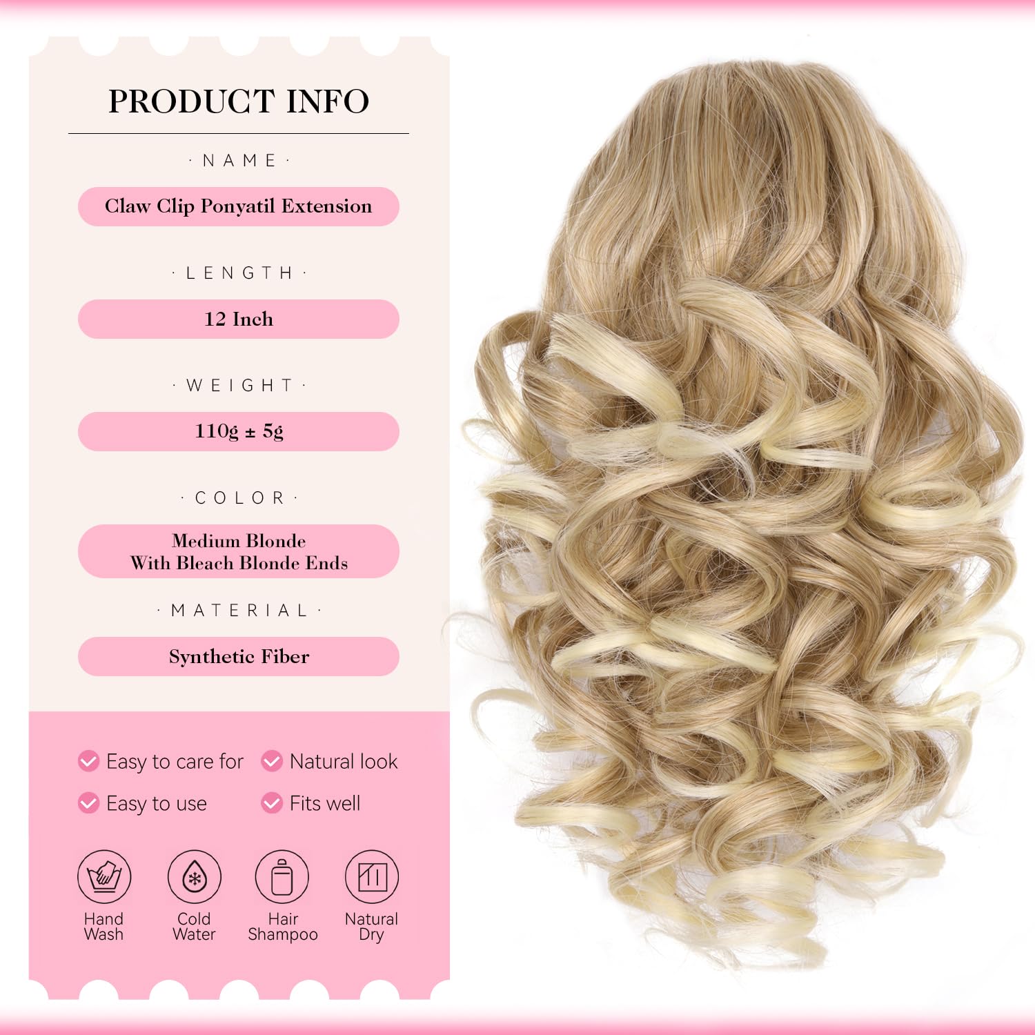 12 Inch Ponytail Extension, Soft Wavy Pony Tail Hair Pieces for Women Claw Clip Ponytail Hair Extensions - Image 2