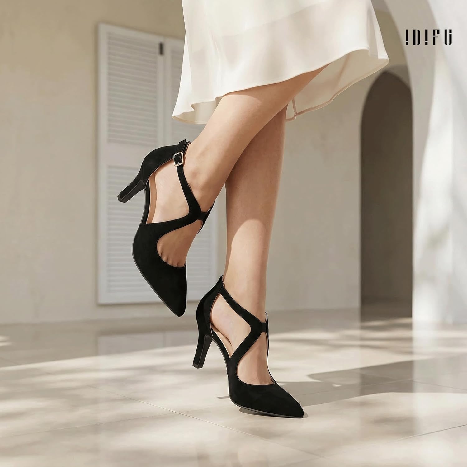 IDIFU IN3 Closed Toe High Heels Dress Shoes for Women Pumps Dressy Cross Strap Pointed Toe Heel Work Office Formal Wedding Prom Party Evening Shoes Comfortable Stiletto Heels