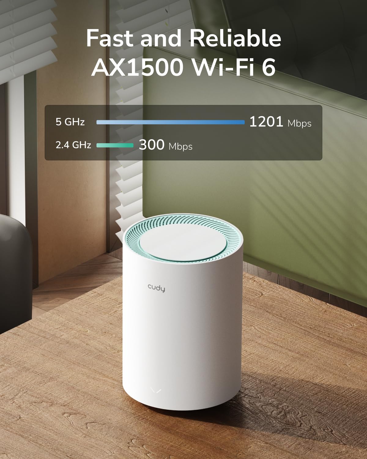 Sistema Wi-Fi mesh Cudy Dual Band AX1500 WiFi 6, sostituisce router ed estensori, copre fino a 230 m², 3 porte Gigabit per unità, supporta backhaul Ethernet, confezione da 3 M1500