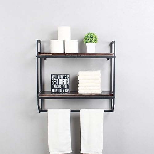 Miniatura 2 de Estantes de baño industriales de metal de 23.6 pulgadas montados en la pared, estante de pared rústico sobre el inodoro, toallero con toallero,