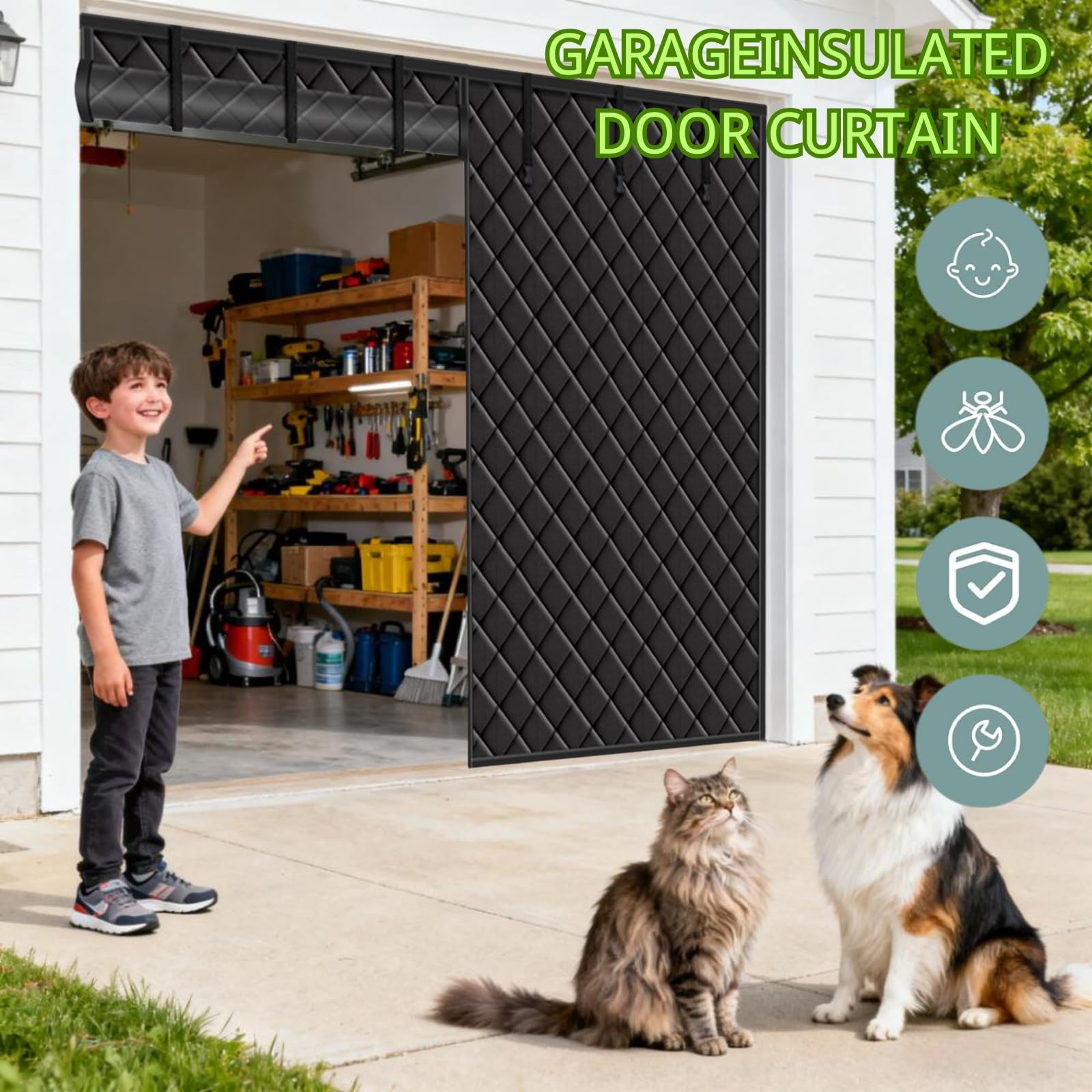 Rideau Thermique Anti Froid Garage, Isolant Porte De Garage, Rideau Thermique Isolant Anti Froid Et Chaleur, Rideaus Pour Porte De Garages, Noir 427x244cm(Gris,305x274 cm)
