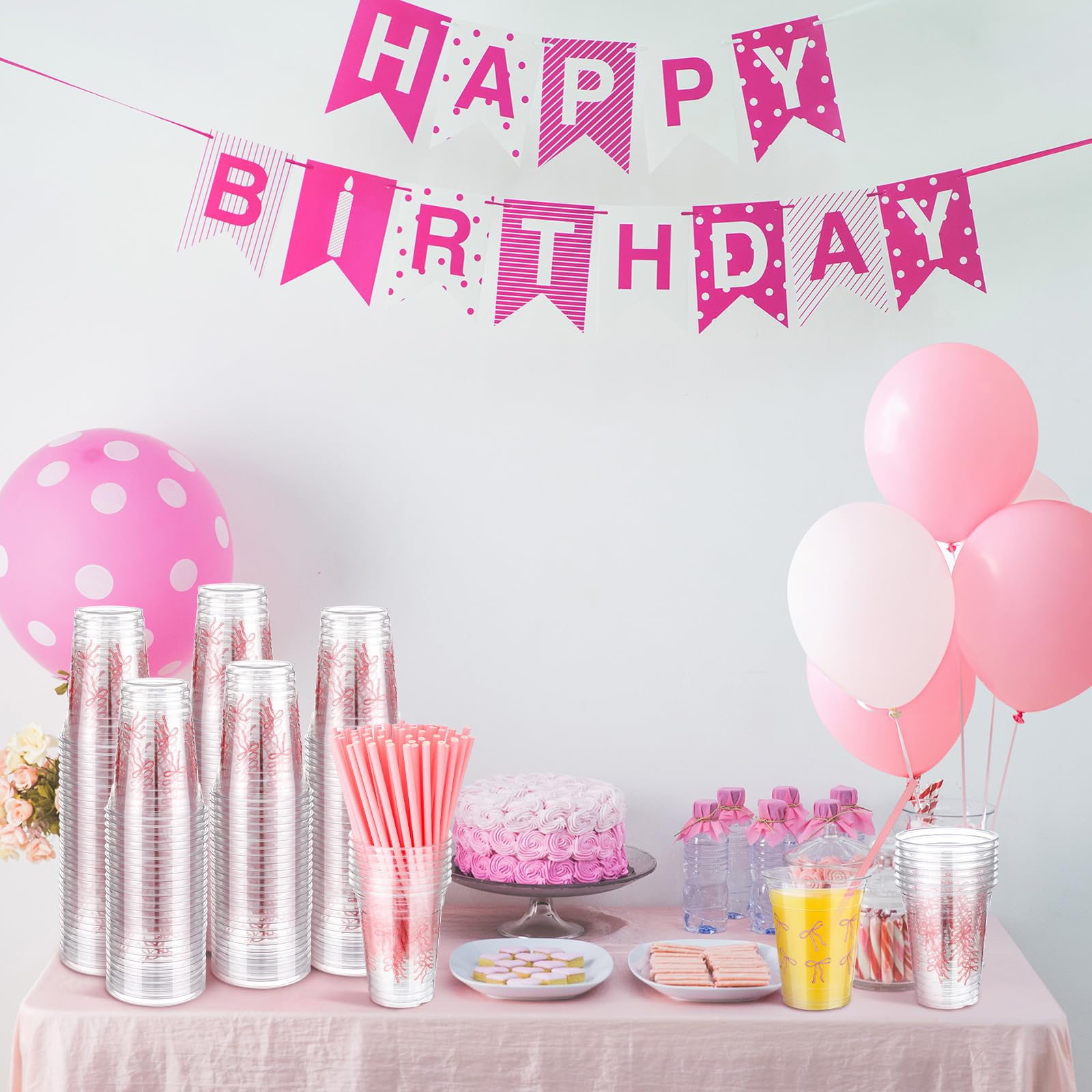 50 Pinke Einwegbecher Mit Deckel & Strohhalmen – 473 Ml, Für Babyparty, Hochzeit, Junggesellinnenabschied