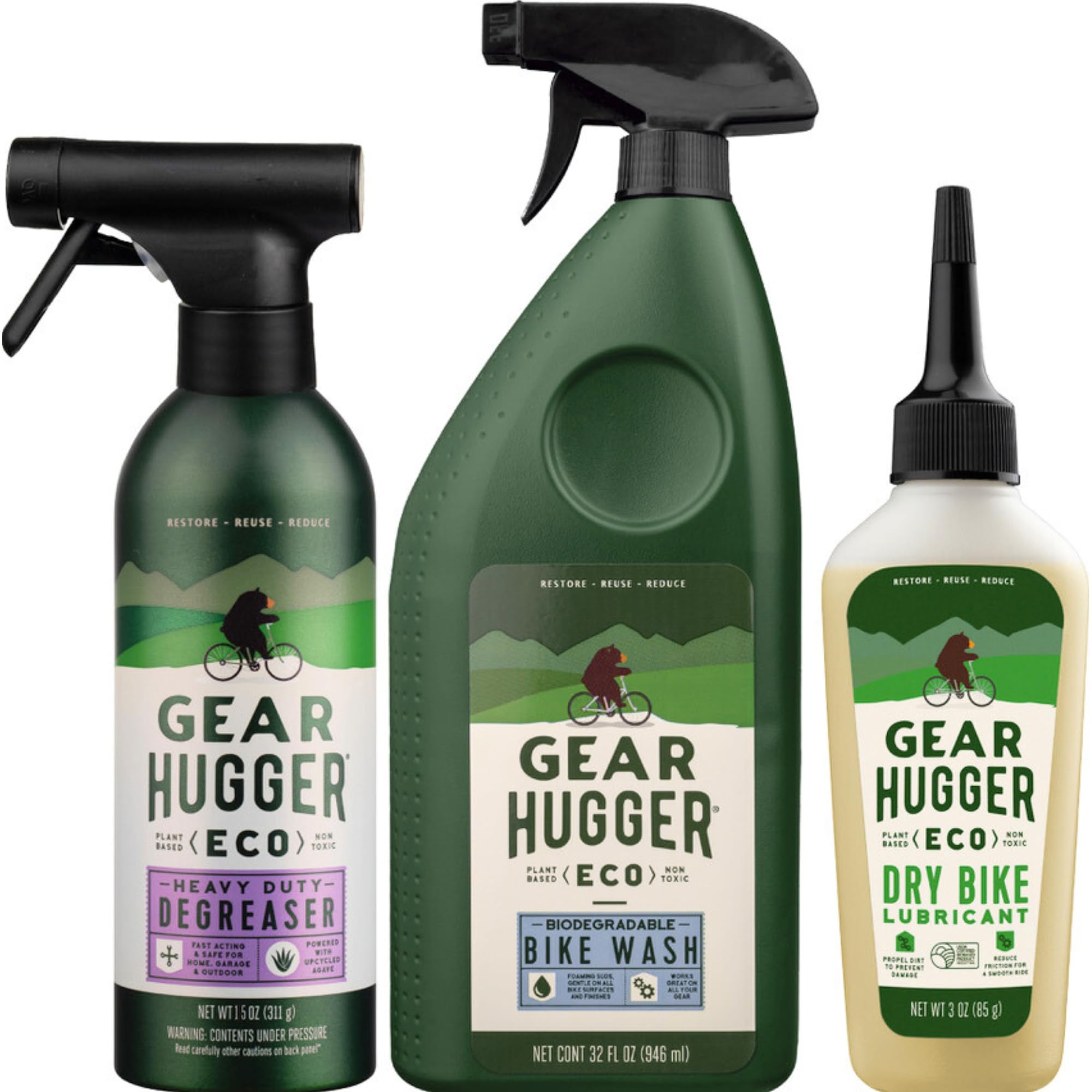 Gear Hugger Bike Bundle, 3-Pack (Wash, Degreaser &amp; Lube), Plant-Based