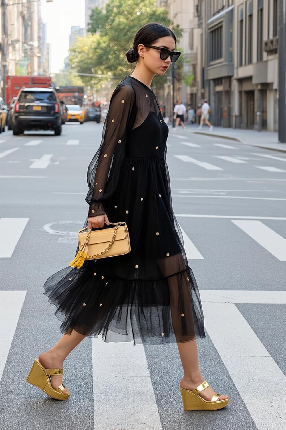 Aachcol Womens Slip-on Platform Wedge Sandals Open Toe High Heel Two Strap Wedge Mules Slides Prom Summer Dress Shoes 3.9 Inches Heels - Image 4