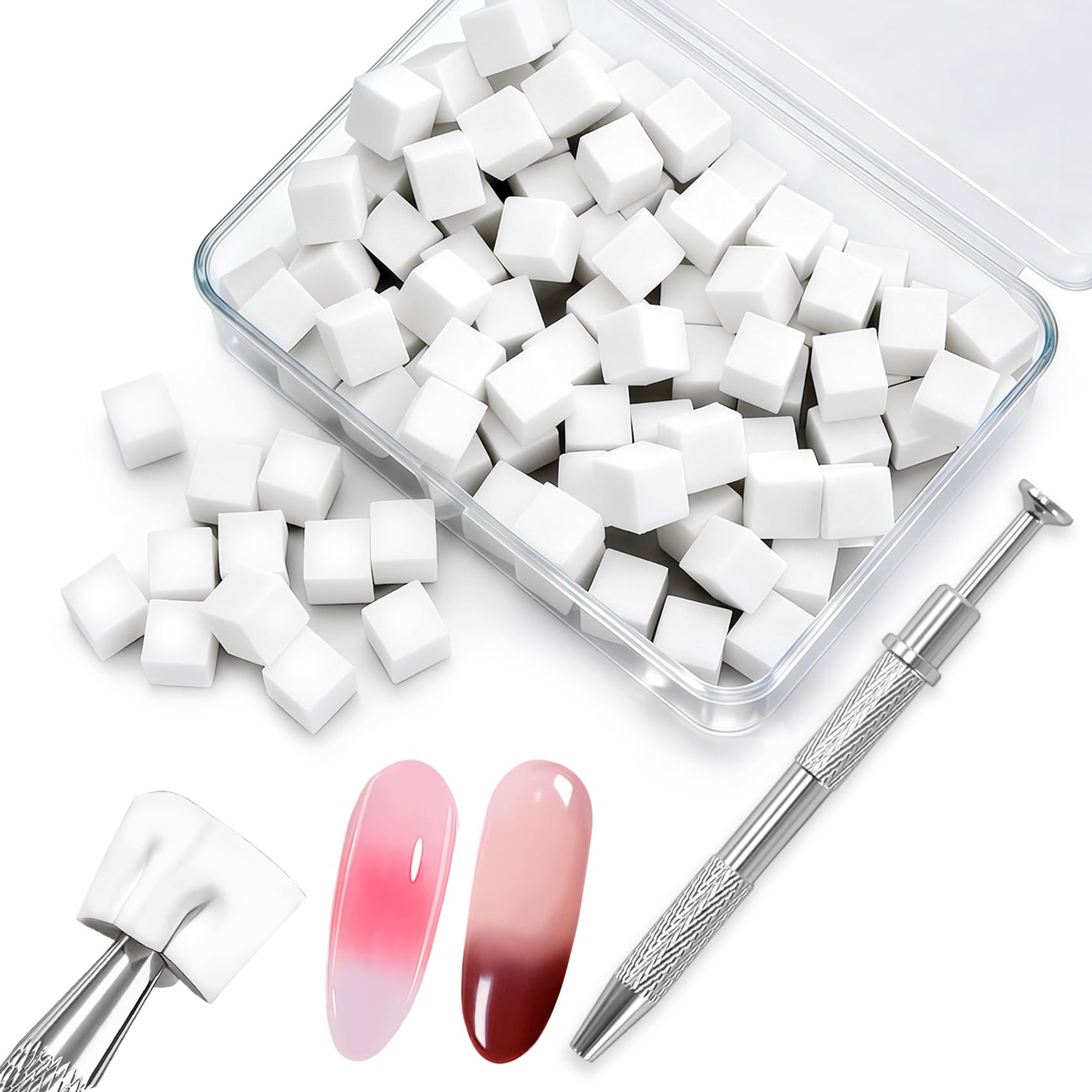 200Pcs Nail Sponges for Ombre:Soft Nail Art Sponges With Grabbing Pen for Gradient Ombre Blush Chrome Design Effects,Professional Accessories Supplies for Home and Salon Use
