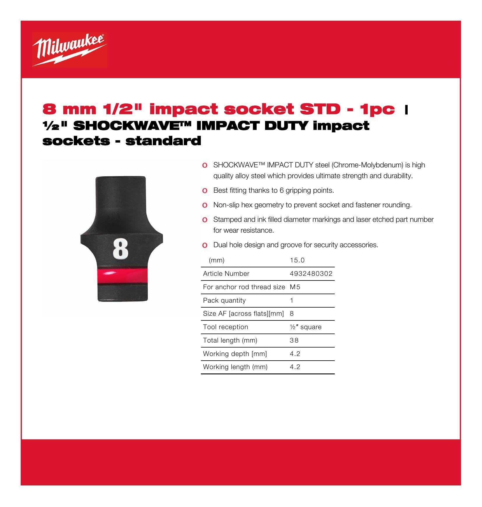 Milwaukee - 8 mm 1/2" Impact Socket - Standard - 1 Piece - Image 3