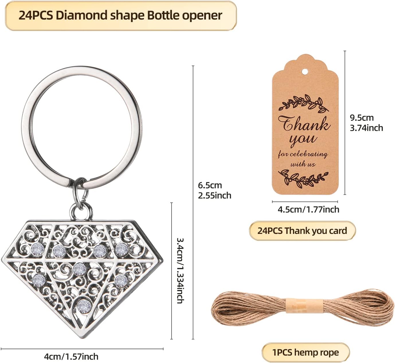 24 PCS Siliver Diamond Shape Keychain Diamond Ring Key Chains for Party Decoration Wedding Souvenirs Key Rings for Bridal Shower Wedding Return Gift Souvenirs for Guests Theme Party Decorations