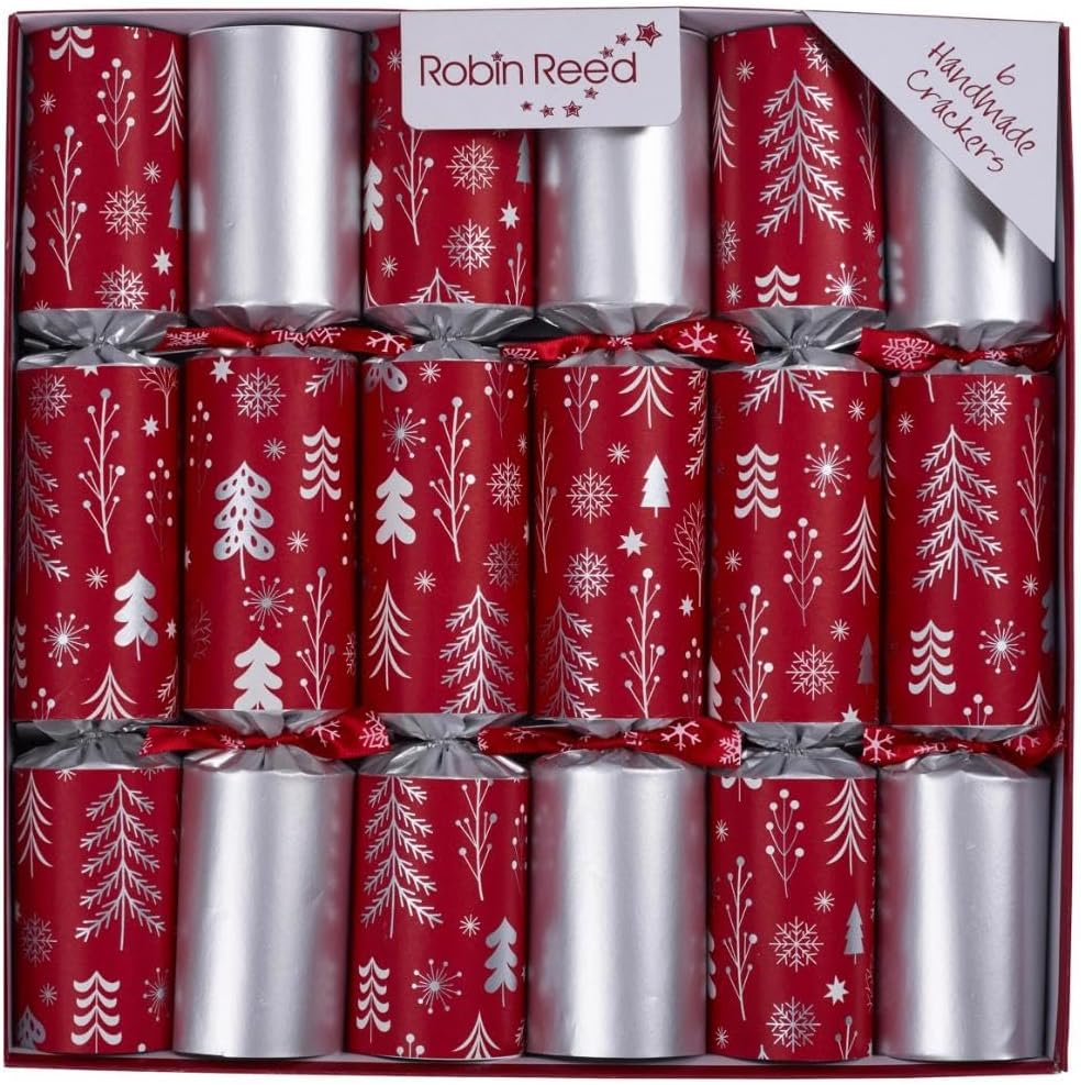 Robin Reed Christmas English Handmade Festive Party Decorations Table Decor, 6-Piece Set, 12″ inches H Favors Silver White Trees Cookshop Gifts - Contains mini Cookery Themed Tree Trims, crowns