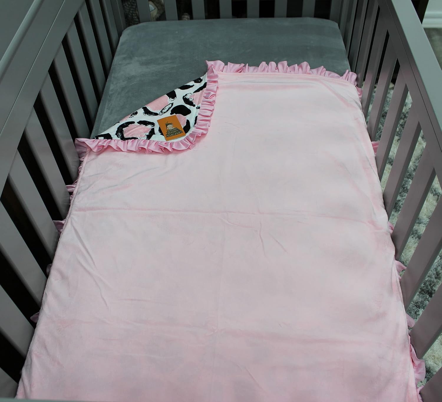 Dear Baby Gear Custom Print Baby Blanket - Double Layer Infant Blanket - Toddler Blankets - Great Size for a Crib, Stroller or Car Seat - Pink and Black Cheetah, Pink with Ruffles, 43" x 33"