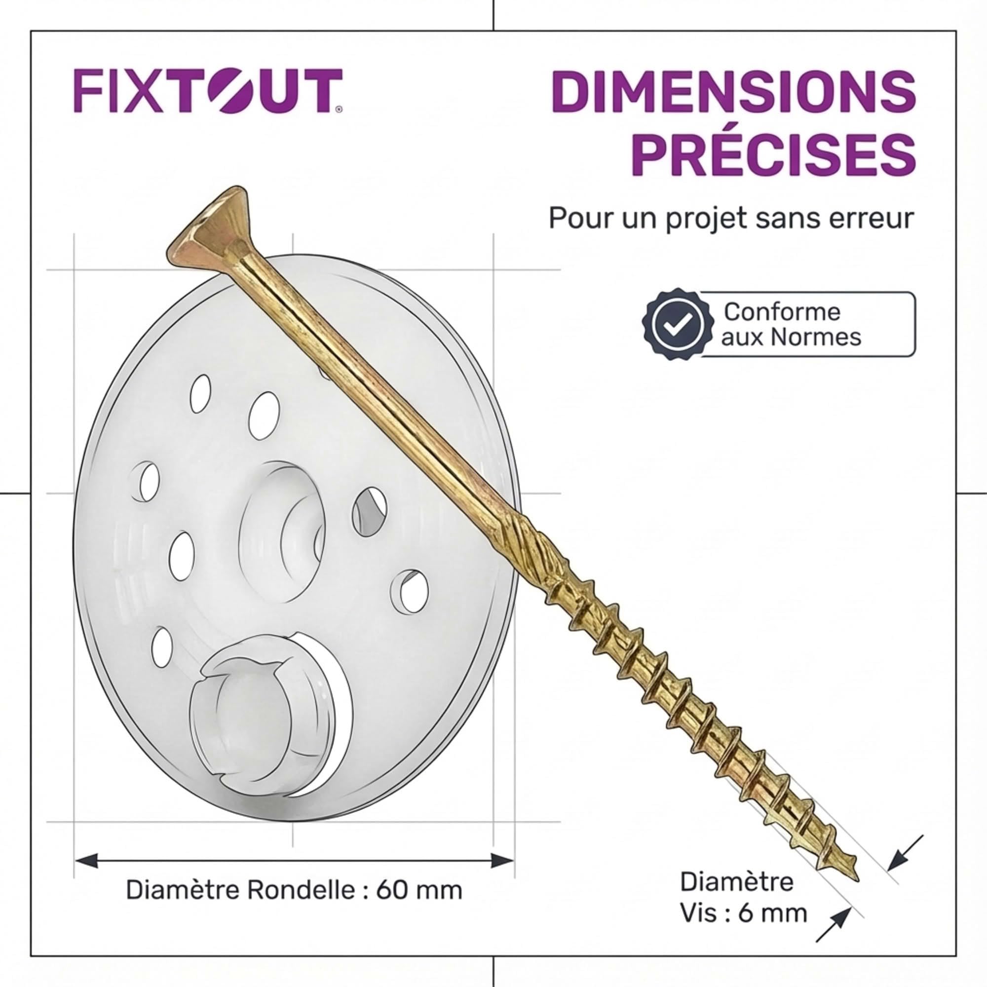 Rondelles d'isolation D.60 mm 100 pièces + Vis à bois Torx double filetage 100 mm