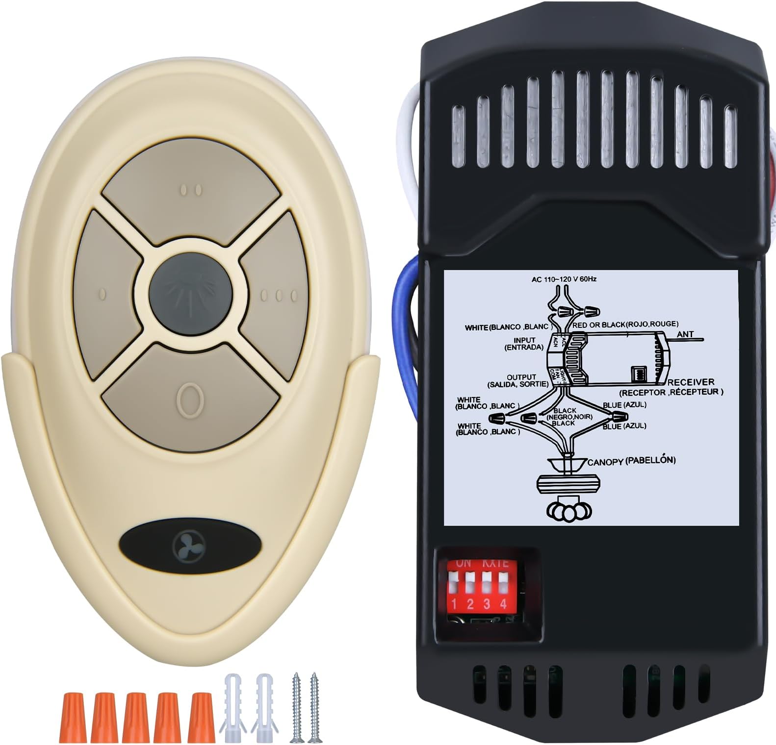 ZWP Ceiling Fan Replacement Remote Control Kit for Harbor Breeze, Hampton Bay, Hunter, Allen Roth, Kichler UC7202T CHQ7202T FAN-35T KUJCE9603 L3HFAN35T1, 3 Speed, Light Dimmer, with Receiver