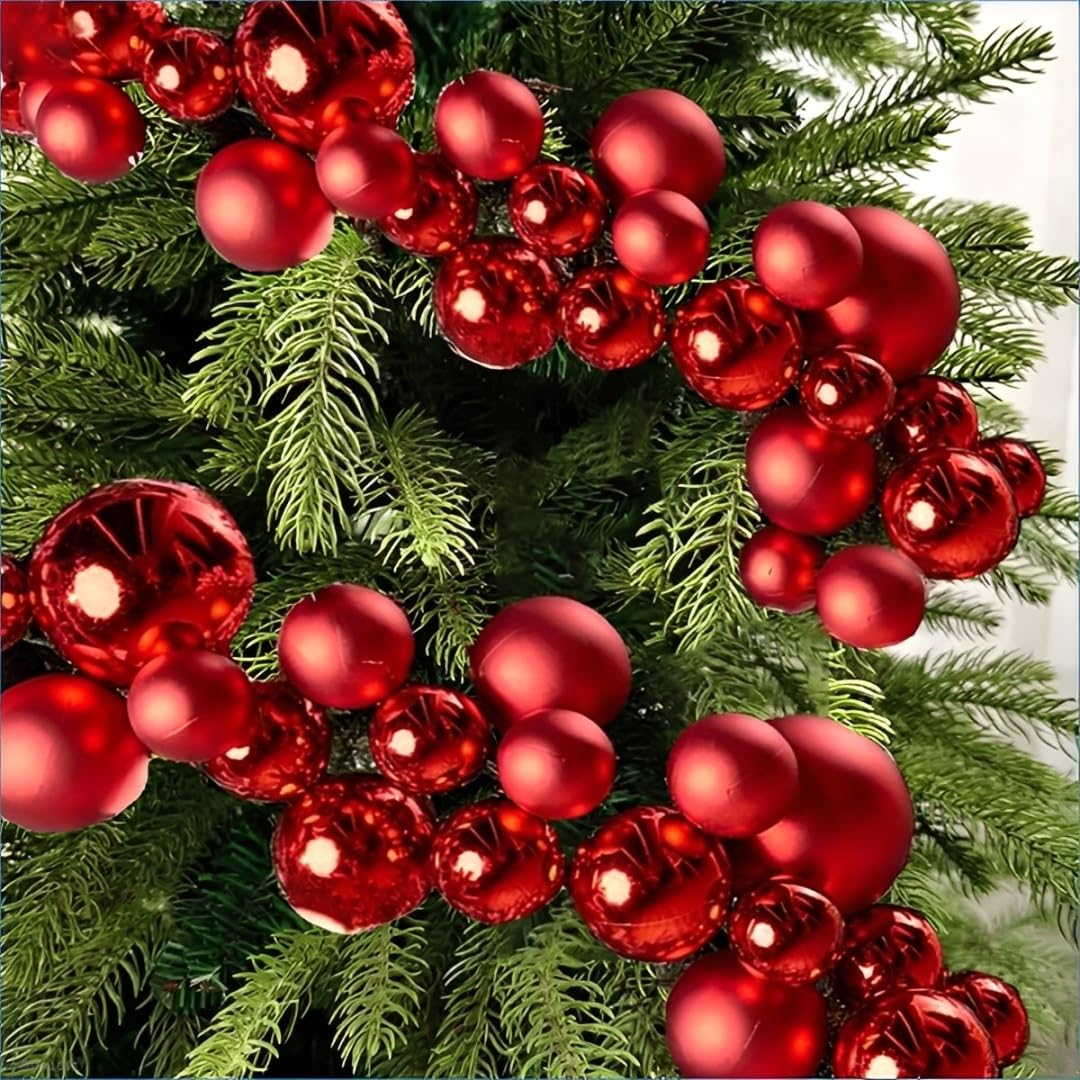 SIMILAR Christmas Ball Garland Decoration, Plastic Bauble Garland, 6 Ft Xmas Hanging Red Ball Ornaments, for Indoor/Outdoor Party Supplies Indoor Outdoor Home Office Decoration