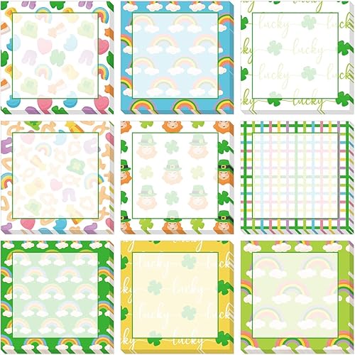 9 notas adhesivas autoadhesivas para el día de San Patricio trébol de San Patricio blocs de notas adhesivas adhesivas para la escuela oficina