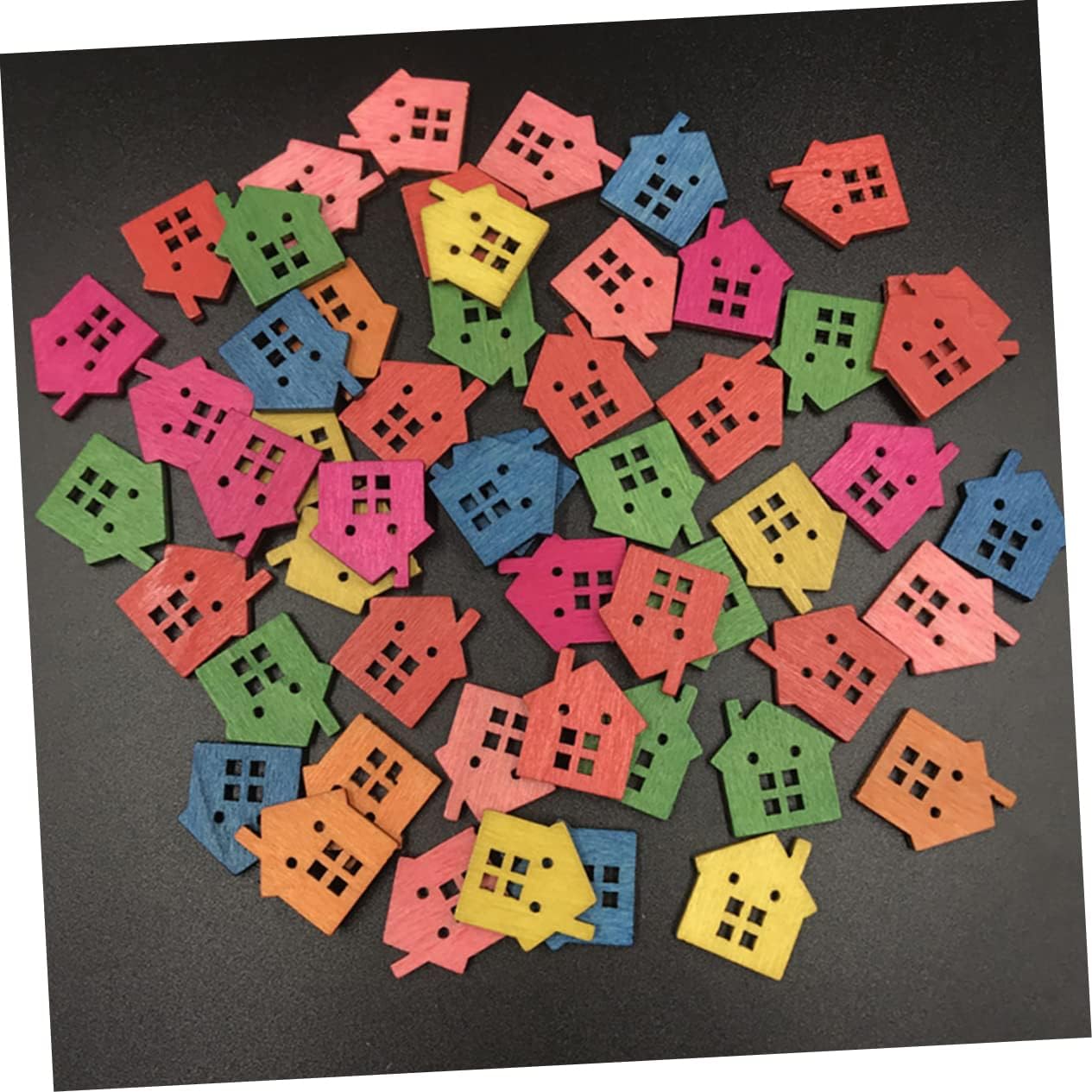 50Pcs Colorful House Wooden Buttons DIY Two Holes Sewing Buttons for Crafts Scrapbooking Garment Accessories and Embellishments Unique Decorative Wood Chips for Hand-Painted Projects