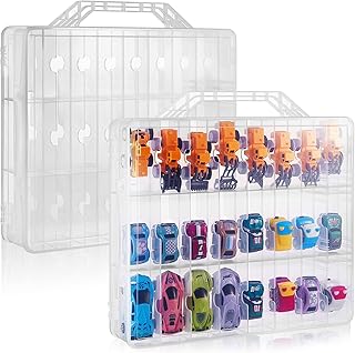 2 Pack Toy Storage Container and Organizer Case with 48 Compartments Toy Cars Storage Case Small Toy Organizer Cars Carrying Case Compatible with Cars, Small Dolls, Tiny Toys, Crafts Supplies