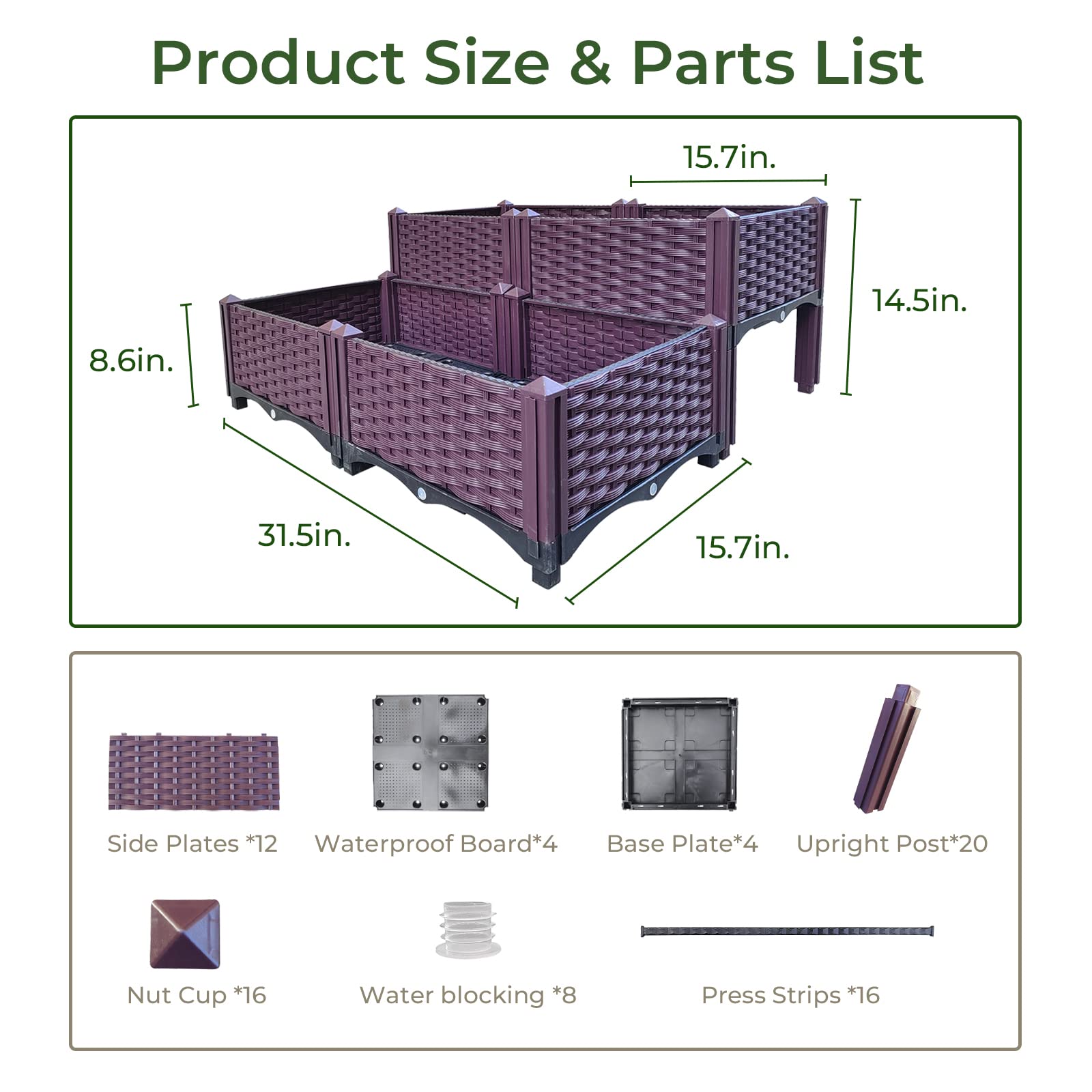 Bancal alto para jardín, kit de plantación de plástico, jardineras altas para interiores y exteriores, balcón, patio, accesorios de jardín, jardinera trapezoidal, fácil montaje