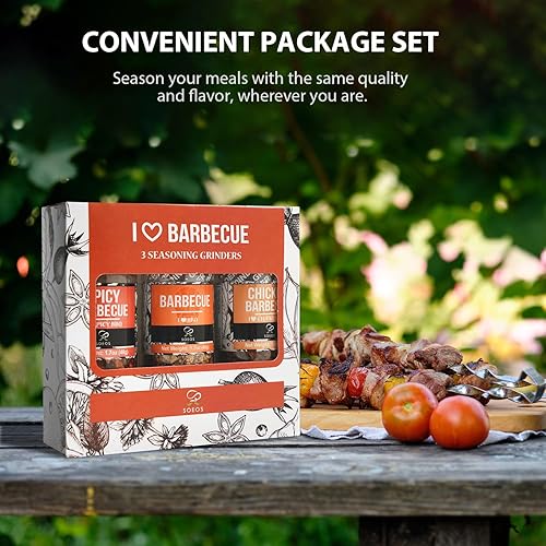 Vista 27 de Soeos Juego de 3 condimentos para especias con molinillos integrados, ajo picante, ajo y hierbas, sal de ajo, juego de regalo de condimentos.