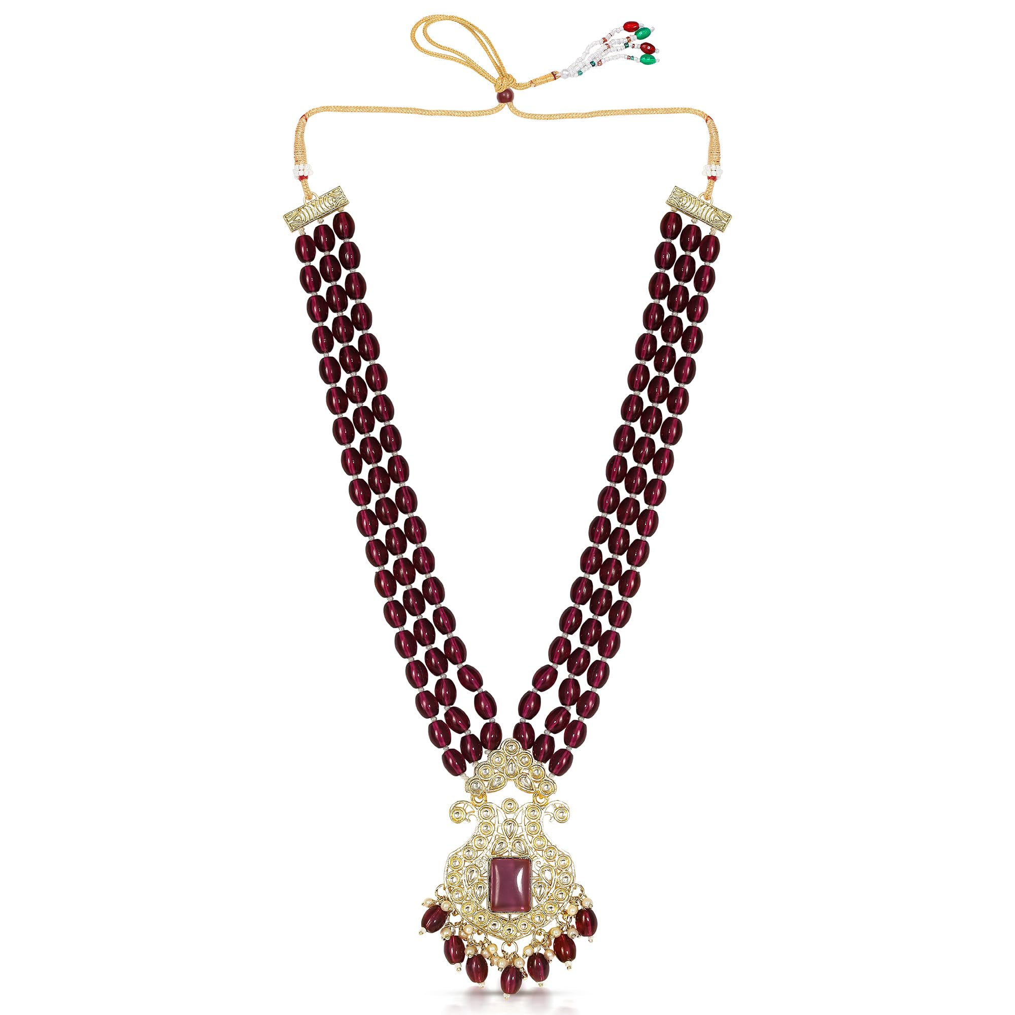 IIJ Maroon Pearl Long Necklace Set | Dangle Kundan Ruby Earrings Design | Wedding Events Jewellery Set for Women (B0D9YHQVC7) Amazon Price History, Amazon Price Tracker