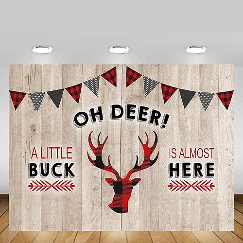 Miniatura 2 de MEHOFOTO - Fondo de fotografía para baby shower de bebé de 7 x 5 pies, decoración de fiesta de madera rústica Oh Deer Baby Shower Invierno negro y
