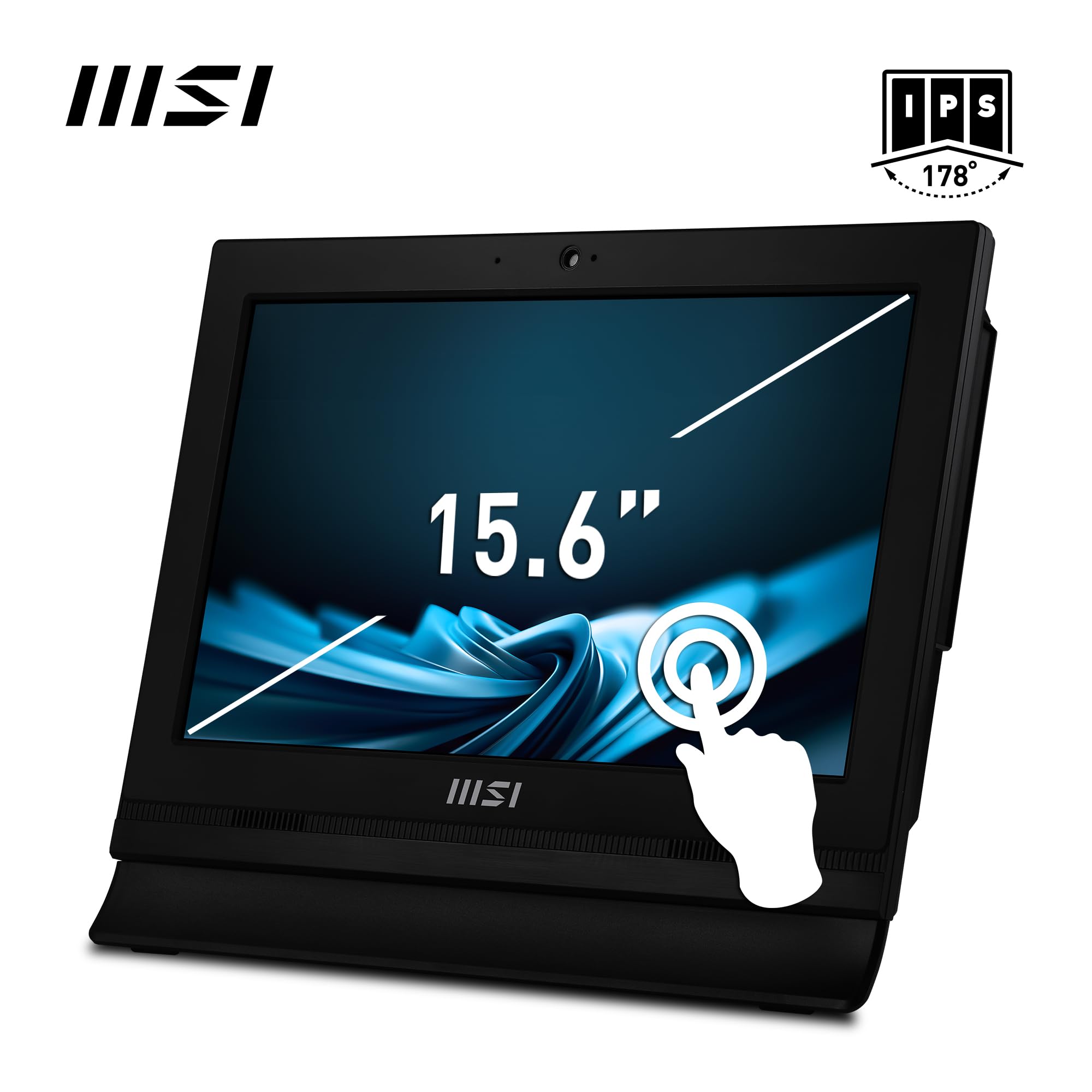 MSI PRO AP162T ADL-019DE AIO Desktop-PC, 15,6“ FHD IPS, Intel N100 CPU, 4 GB DDR4 RAM, 128GB PCIe NVMe SSD, WiFi 6E, Webcam & Lautsprecher - Tastatur, Maus, Windows 11 Pro - Schwarz - 3