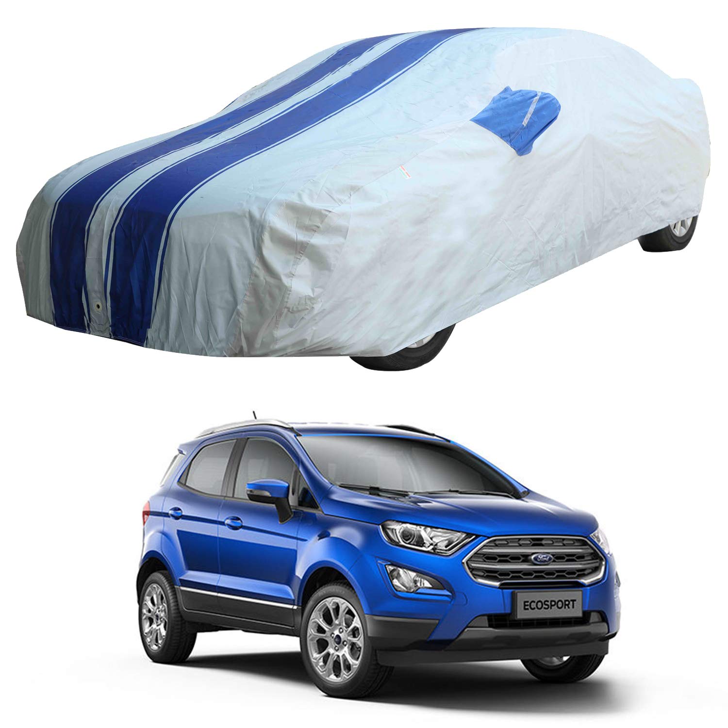 Oshotto/Recaro 100% Blue dustproof and Water Resistant Car Body Cover with Mirror Pockets Compatible with Ford Ecosports