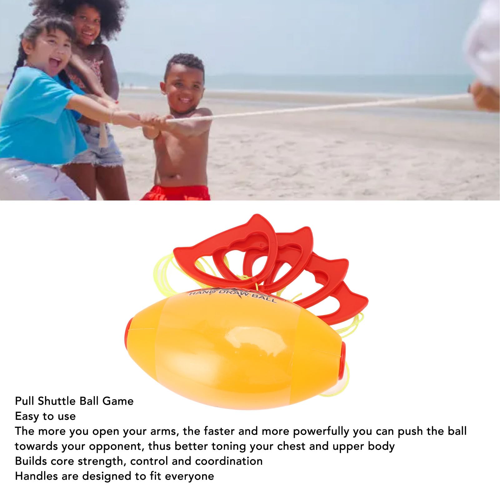 Balle de Navette à Tirer Géante – Corde Fleible + Poignée Ergonomique, Jeu Sportif Intérieur/Etérieur pour Enfants & Adultes (Style Plat)