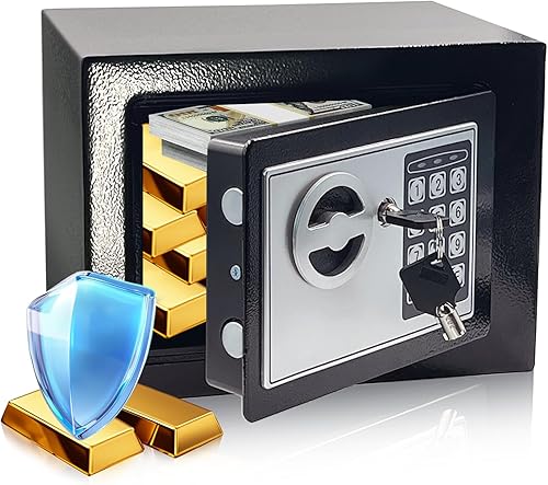 Caja de seguridad pequeña para dinero, caja de seguridad ignífuga de 0.23 pies cúbicos para dormitorio, mini pistola a prueba de fuego para uso en