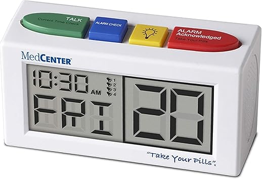 MEDCENTER Talking Alarm Clock HSA/FSA, Medication Pill Reminder Clock, Alarm Clock for Dementia, Hearing, Visually impaired Seniors-Digital Clock Ex Large White - Gift for Mom, Dad, Elderly, Seniors