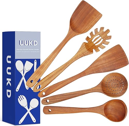 Juego de utensilios de cocina de madera para utensilios de cocina antiadherentes, cucharas de madera para cocinar, espátulas de madera de mango