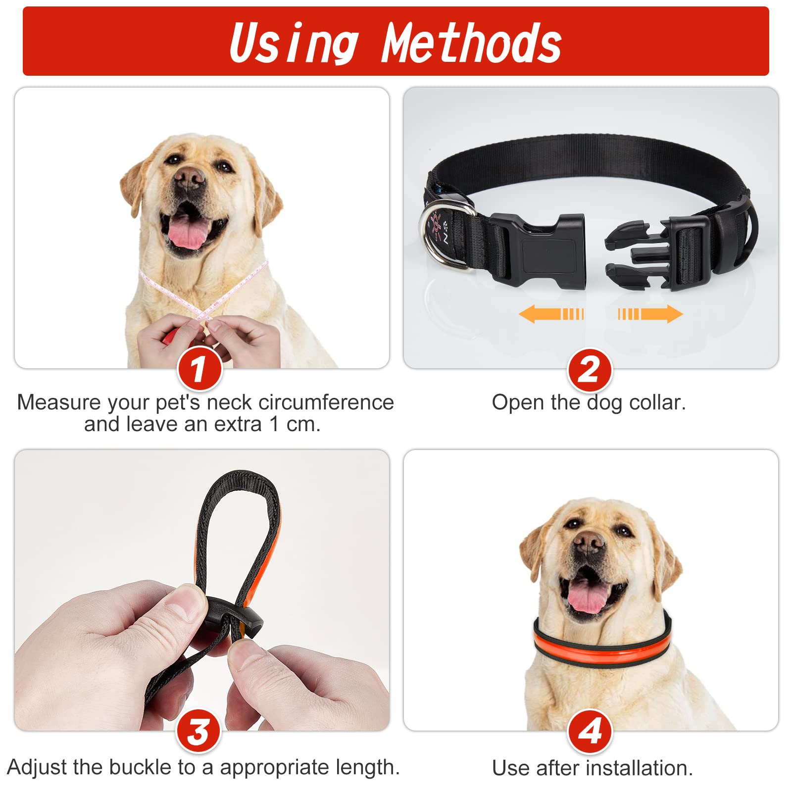 Collier Lumineux Chien Rechargeable par USB Collier LED Réglable avec 3 Modes D'éclairage pour Les Petits Chiens Moyens et Grands Qui Marchent la Nuit en Toute Sécurité - Rouge Clair - M