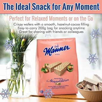 Manner Original Neapolitan Wafers Delicious Hazelnut Wafers with Creamy Hazelnut Filling for Ideal Snack Enjoy Healthy Snacks Anytime with 400g of Irresistible Wafer Goodness