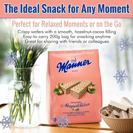Manner Original Neapolitan Wafers Delicious Hazelnut Wafers with Creamy Hazelnut Filling for Ideal Snack Enjoy Healthy Snacks Anytime with 400g of Irresistible Wafer Goodness