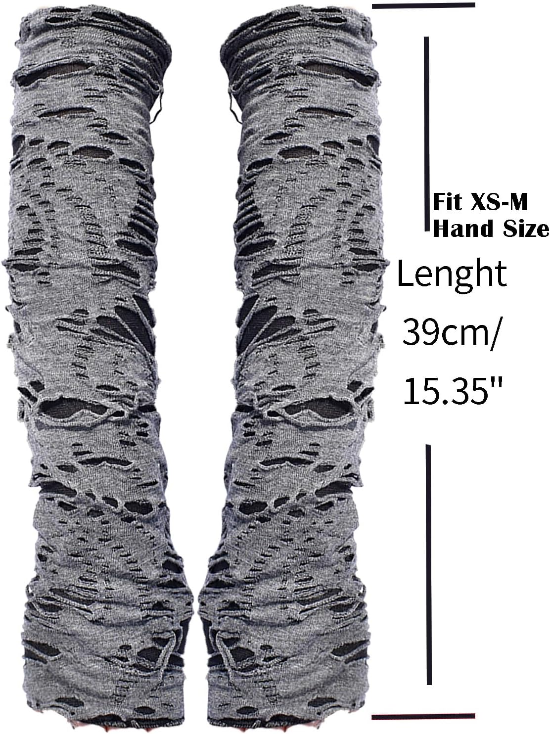 Unisex Gothic Fingerless Gloves, Punk Torn Arm Warmers Broken Slit Ripped Glove for Halloween Cosplay Accessories - Image 3