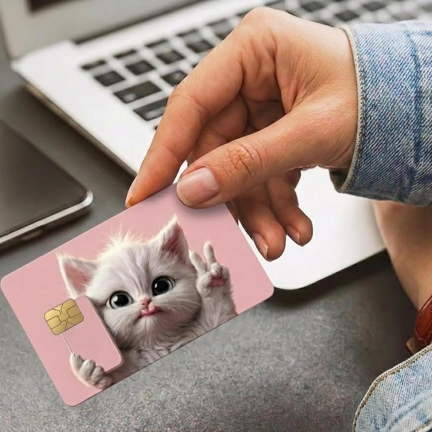 Funny Animal Credit Card Skin Set of 4 - Cute Highland Cow Raccoon Kitten Baby Monkey Vinyl Card Wrap, Adorable Kawaii Animal Decorative Card Skin for Standard Credit Debit Cards Chip Cutout