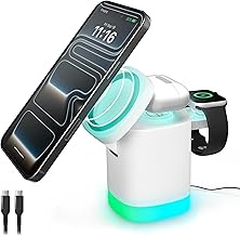 iHome 3-in-1 Wireless Charging Stand, 15W Fast Charge, LED Light, MagSafe Compatible, Foldable Design