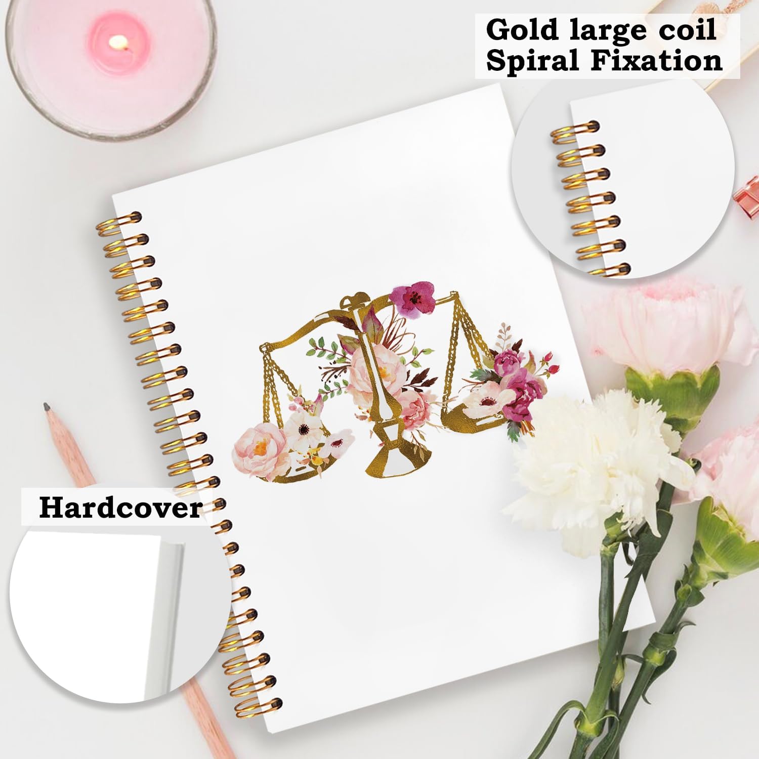 SNNDER Floral Scales of Justice Notebook Journal, Lawyer Attorney Gifts for Women, Lawyer Graduation Gifts, Gifts for Lawyers Attorneys Hardcover Spiral Notebook 5.5x8.3 Inch - Image 2