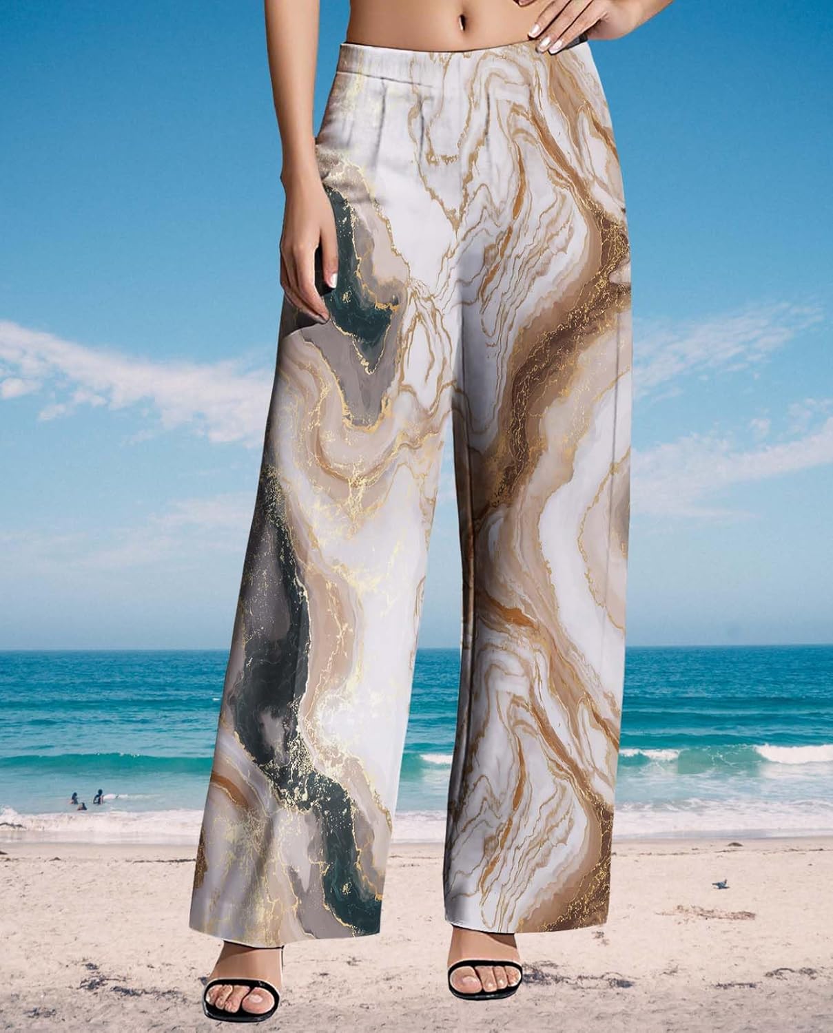 Womens High Waisted Pants 2025 Summer Wide Leg Oversize Pattern Print Loose Fit Beach Vacation Lounge Sweatpants - Image 3