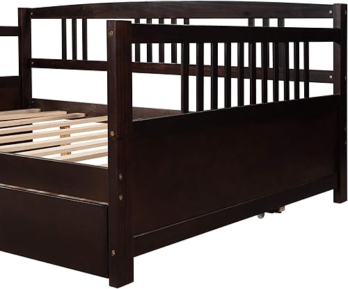 Miniatura 71 de Merax Sofá cama individual con listones de madera, soporte moderno sofá cama con rieles, tamaño individual, blanco marfil Marfil blanco,Espresso