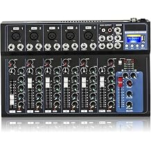 Professional Audio Mixer 7 Channel DJ Mixer Sound Board Console Stereo Sound Mixer, Bluetooth USB Computer MP3 Input 48V Phantom Power for DJ Recording Studio Home Karaoke